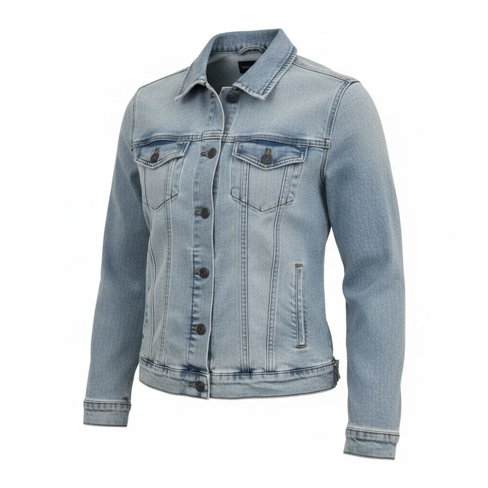 Flag & Anthem Denim Jacket Womens Size M Blue Light Wash Button Front - Picture 2 of 6